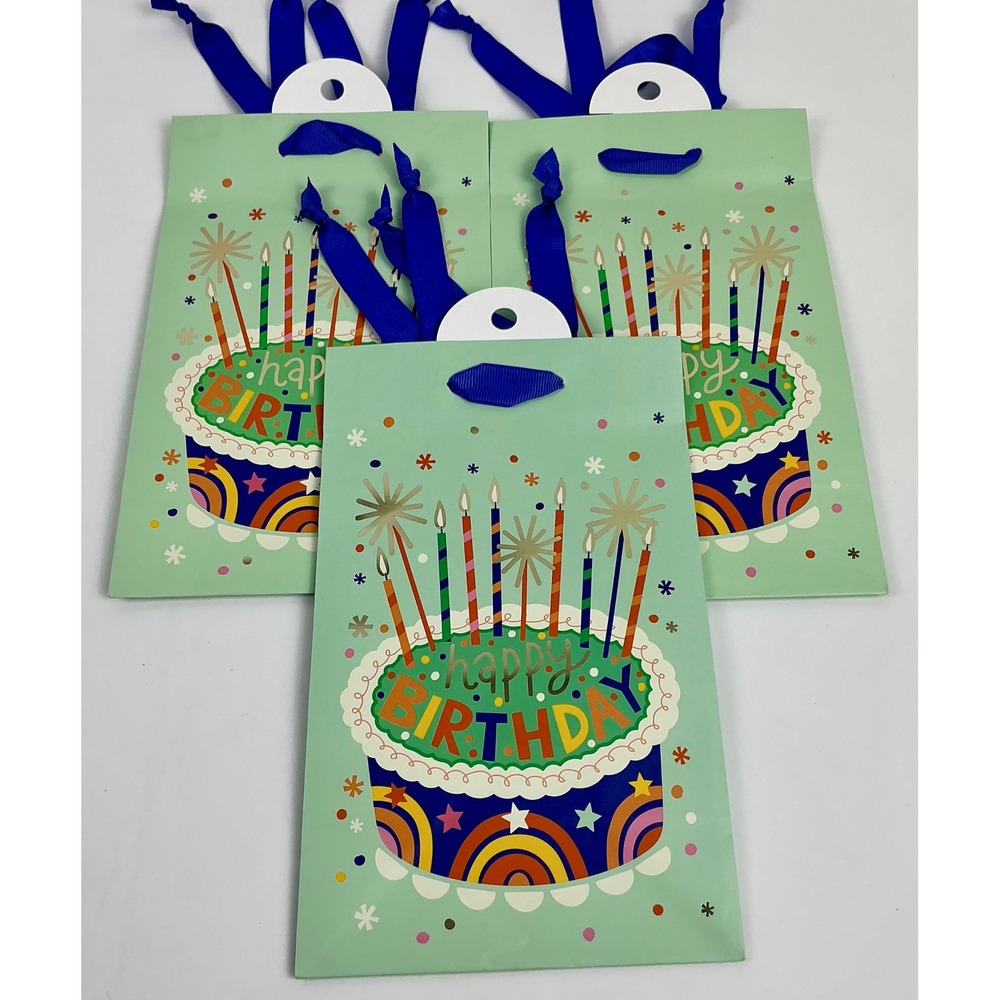 3‎ Bags Spritz Happy Birthday Gift Bags Cake Celebration Party Favors 8"x5.5"
